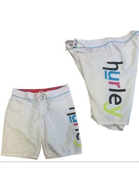 Hurley white multicoloured logo print board shorts swim beach summer Sz 9